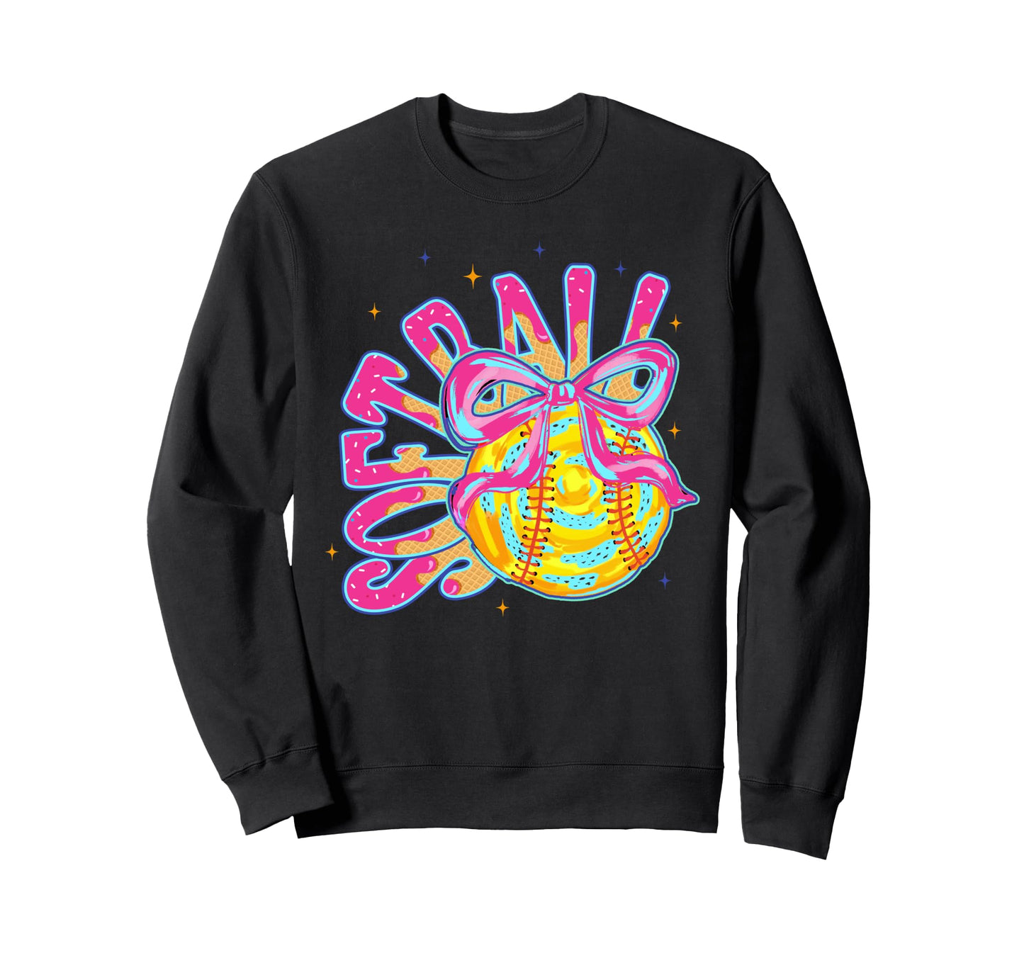 Softball Coquette Bow Ice Cream Drip Sweatshirt - Custom Art Print Unisex - T-Shirt, Sweatshirt, Hoodie