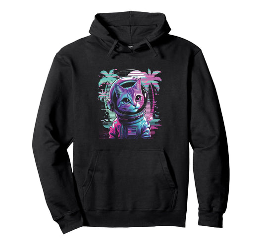 80S Retrowave Vaporwave Cat Cats Kitty Hoodie - Streetwear Style Unisex - T-Shirt, Sweatshirt, Hoodie