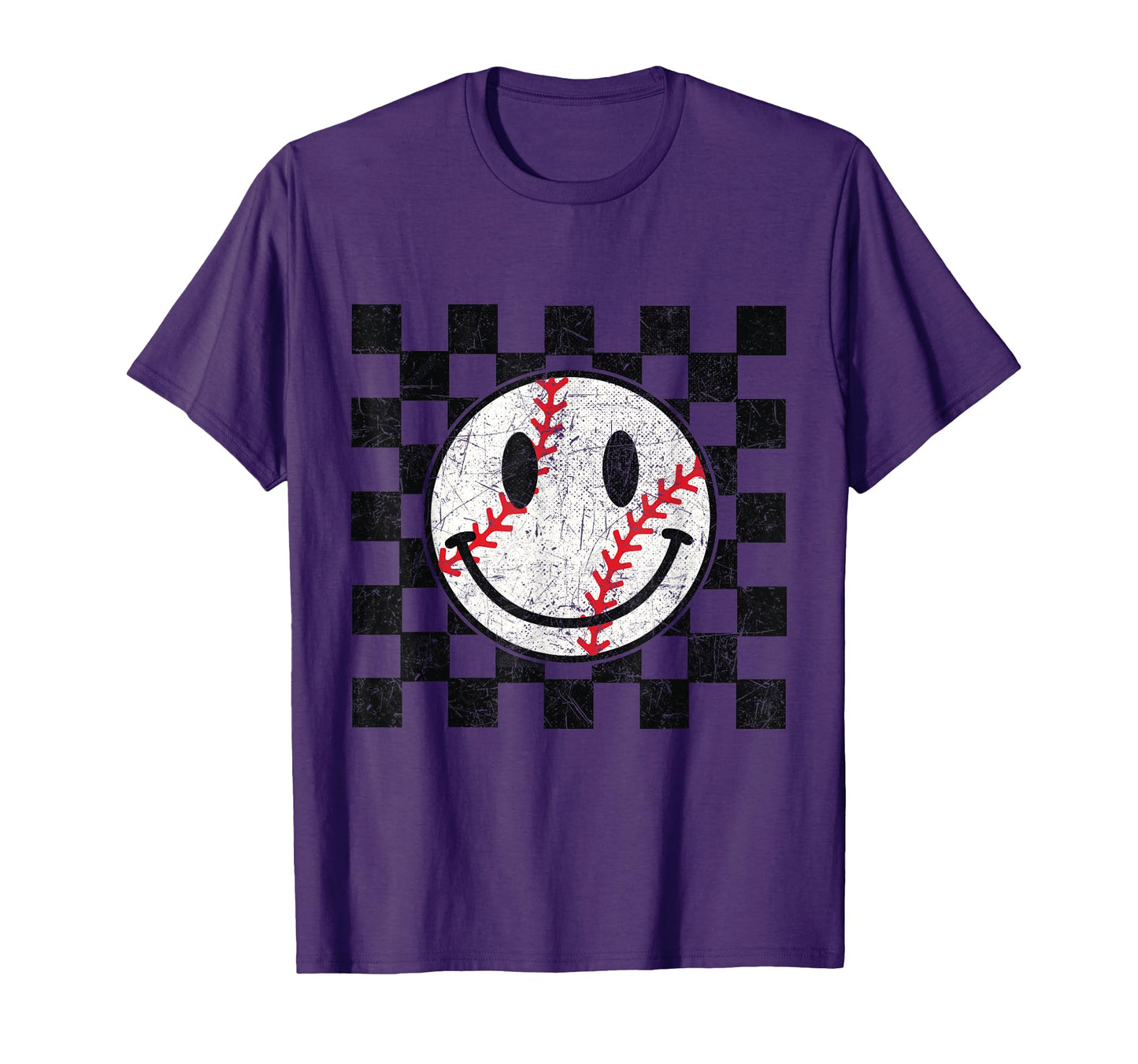 Baseball Smile Checkered Funny Sport T-Shirt - Custom Art Print Men Women - T-Shirt, Sweatshirt, Hoodie