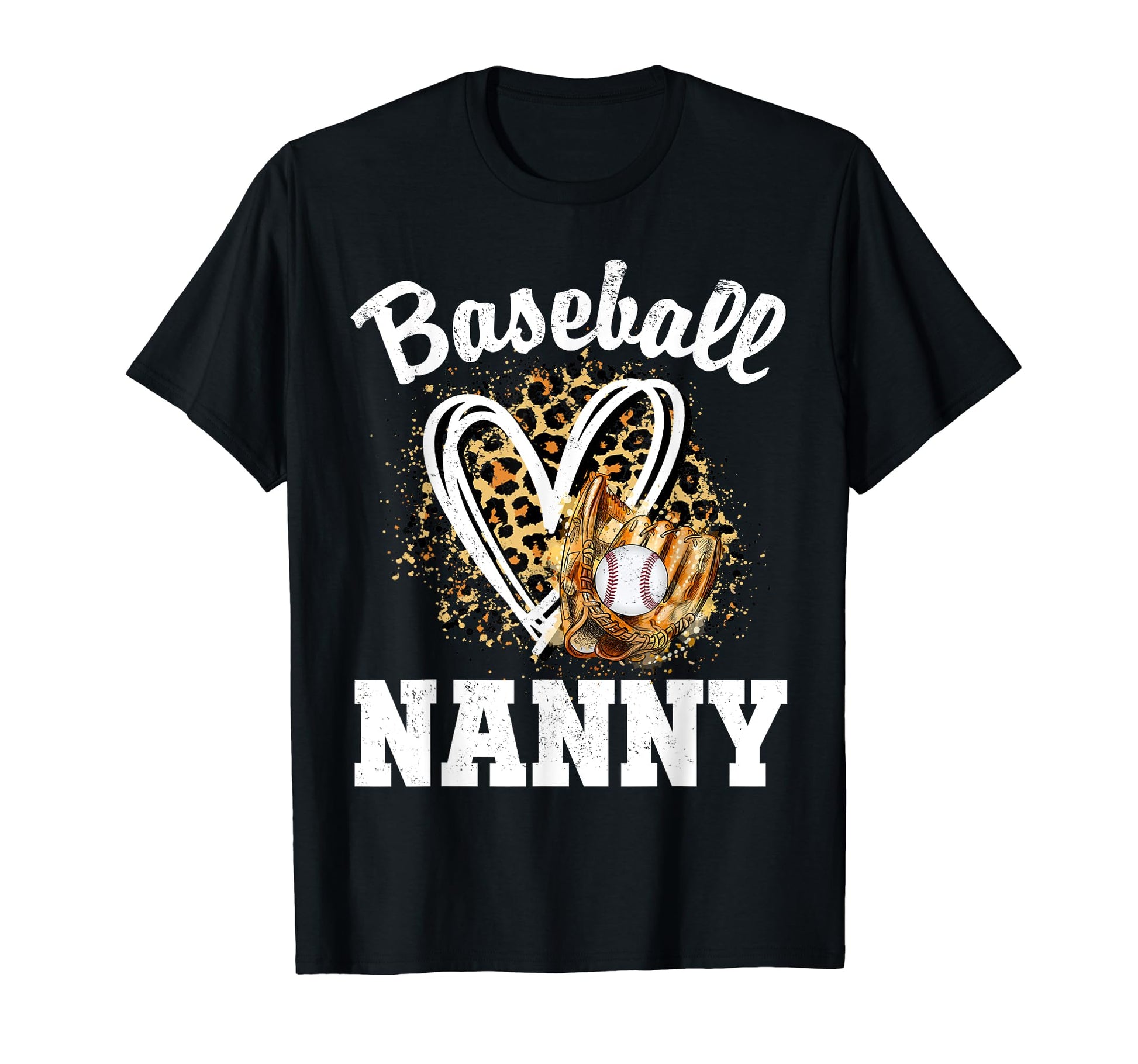 Baseball Nanny Leopard Heart Matching Family T-Shirt - Graphic Print Unisex - T-Shirt, Sweatshirt, Hoodie