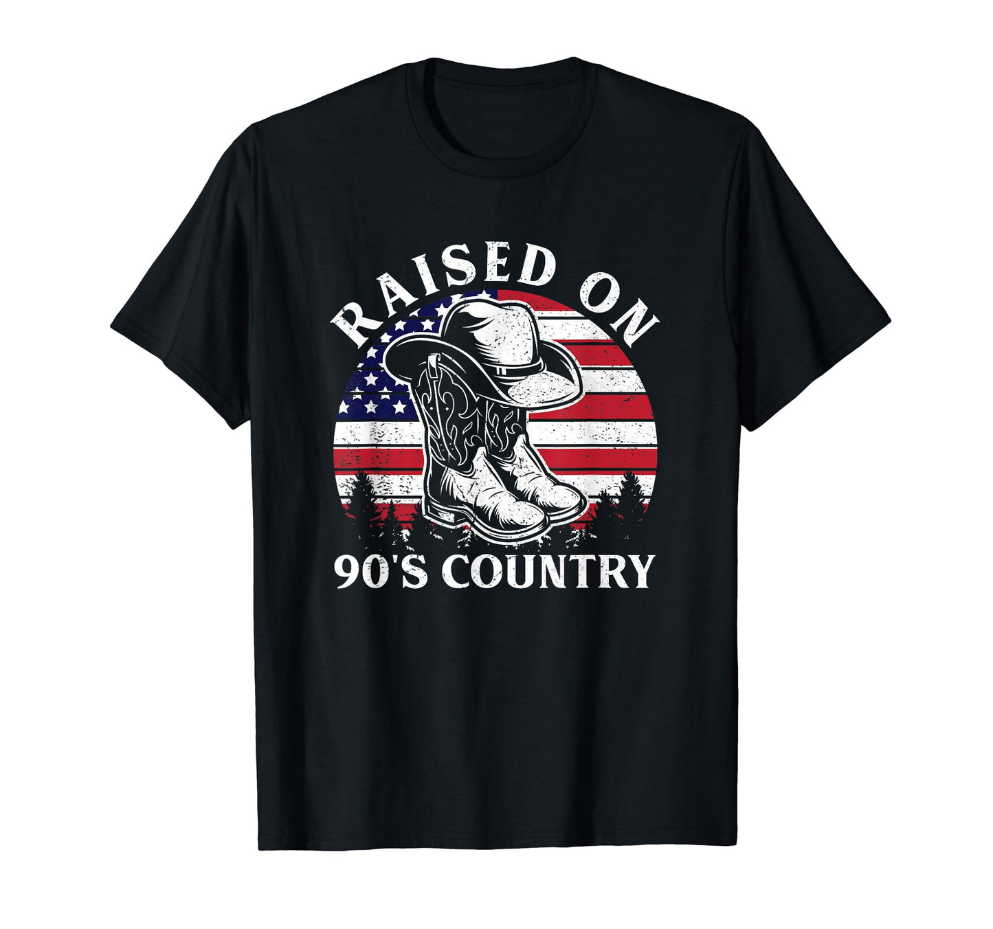 Raised 90S Country Cowboy Hat Usa Flag T-Shirt - Unique Graphic for Adults - T-Shirt, Sweatshirt, Hoodie