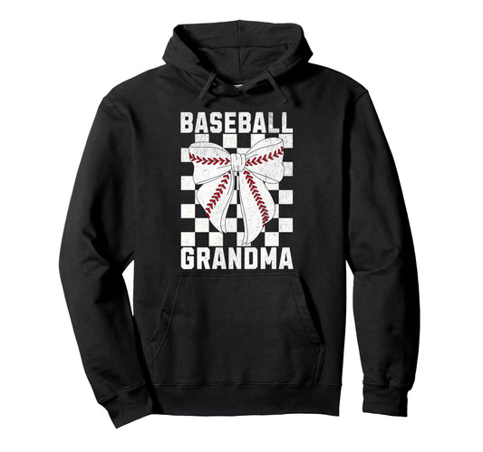 Baseball Grandma Coquette Bow Checkered Hoodie - Trendy Graphic Men Women - T-Shirt, Sweatshirt, Hoodie