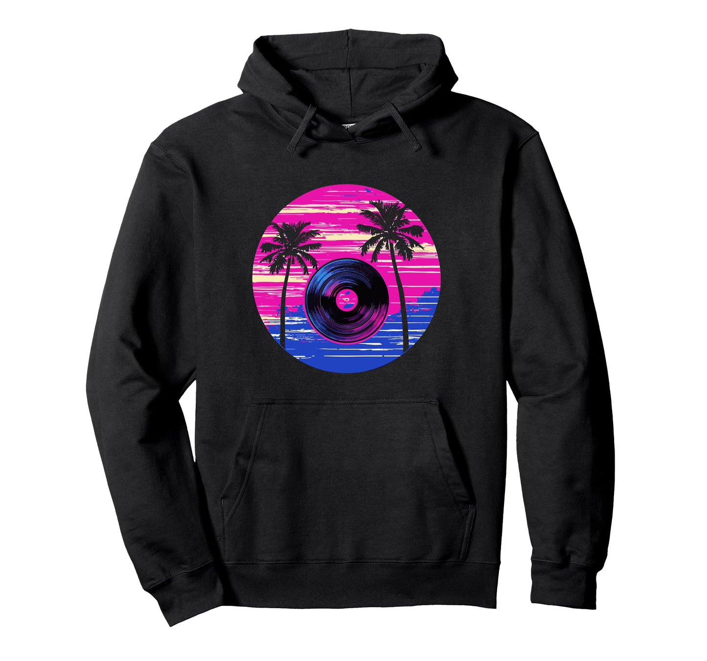 Palm Tree Vinyl Record Vaporwave Music Hoodie - Custom Art Print Unisex - T-Shirt, Sweatshirt, Hoodie