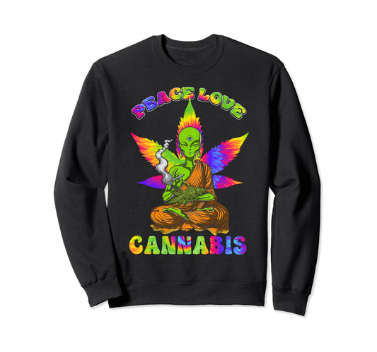 Alien Weed Marijuana Cannabis Peace Sweatshirt - Unique Graphic for Adults - T-Shirt, Sweatshirt, Hoodie