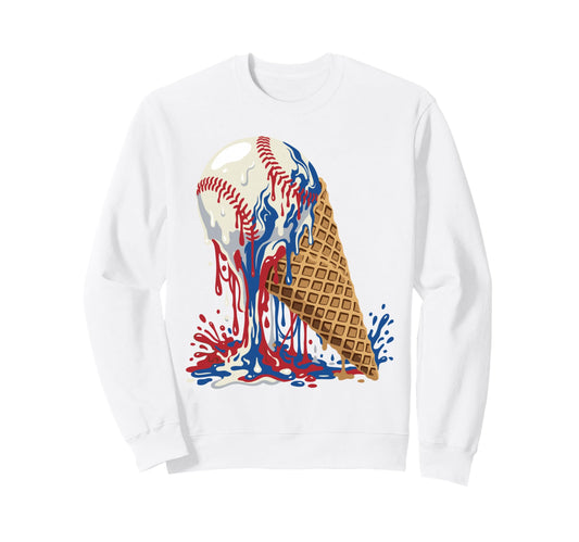Baseball Ice Cream Dripping Ball Sweatshirt - Aesthetic Graphic Men Women - T-Shirt, Sweatshirt, Hoodie