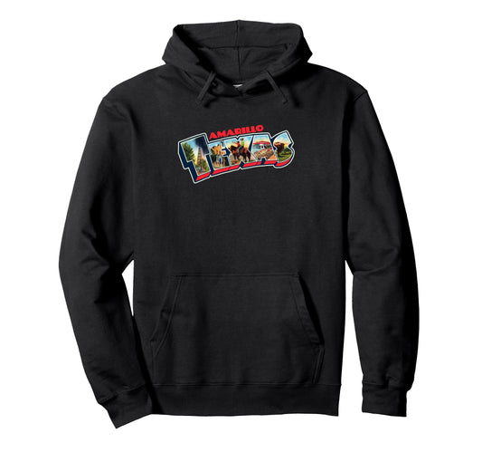 Amarillo Texas Postcard Tpa Travel Logo Hoodie - Novelty Apparel Men Women - T-Shirt, Sweatshirt, Hoodie