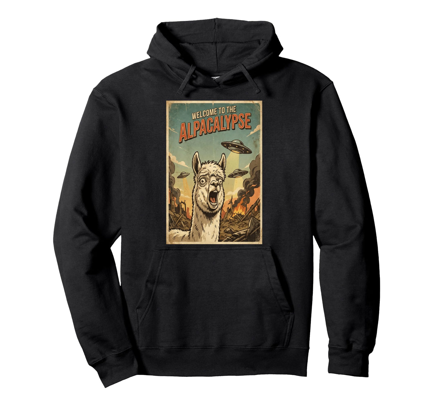 Funny Alpacalypse Llama Ufo Alien Hoodie - Fun Novelty Design Men Women - T-Shirt, Sweatshirt, Hoodie