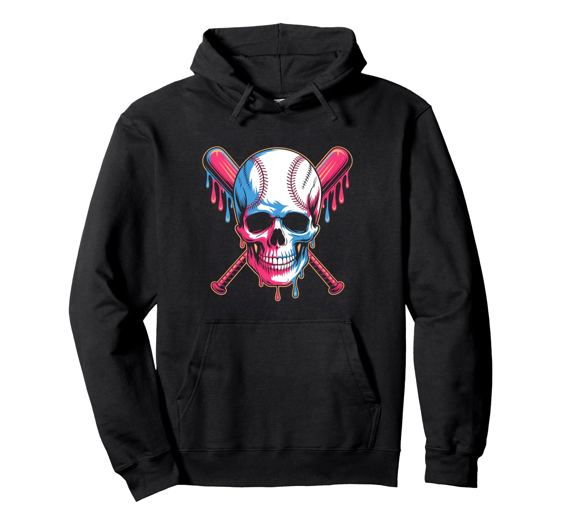 Baseball Skull Crossed Bats Dripping Hoodie - Minimalist Print for Adults - T-Shirt, Sweatshirt, Hoodie