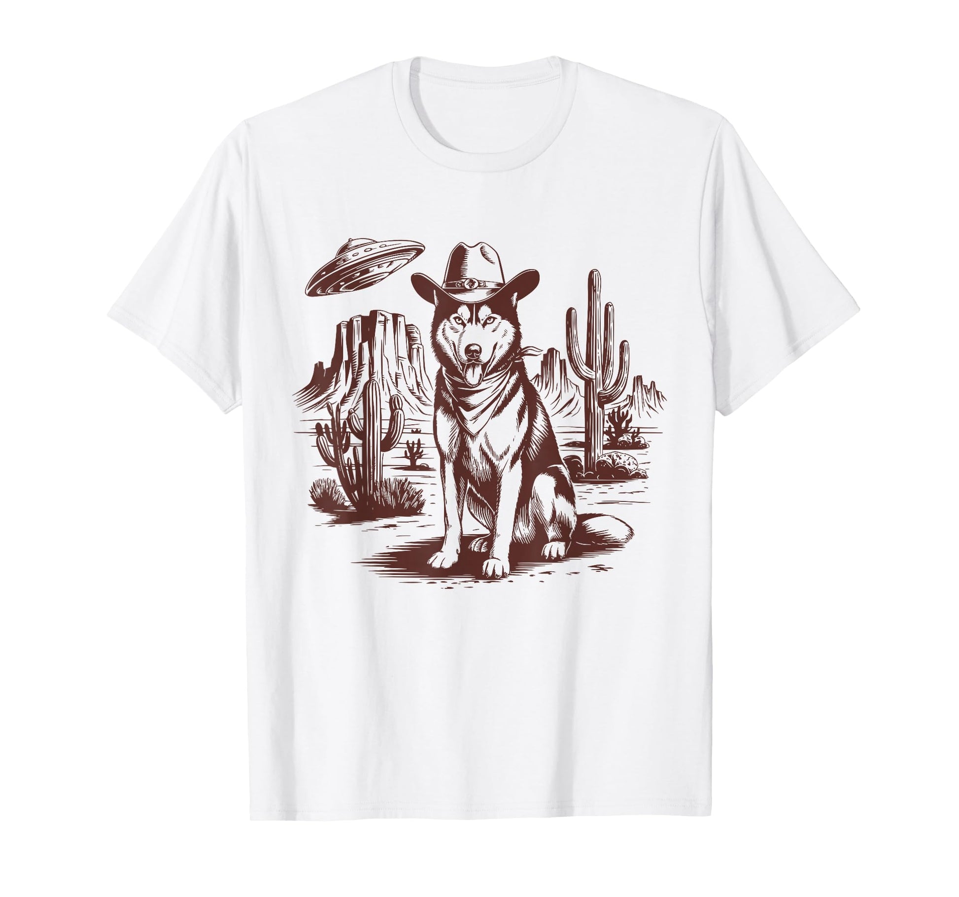 Husky Ufo Western Alien 90S Cowboy T-Shirt - Graphic Print Men Women - T-Shirt, Sweatshirt, Hoodie