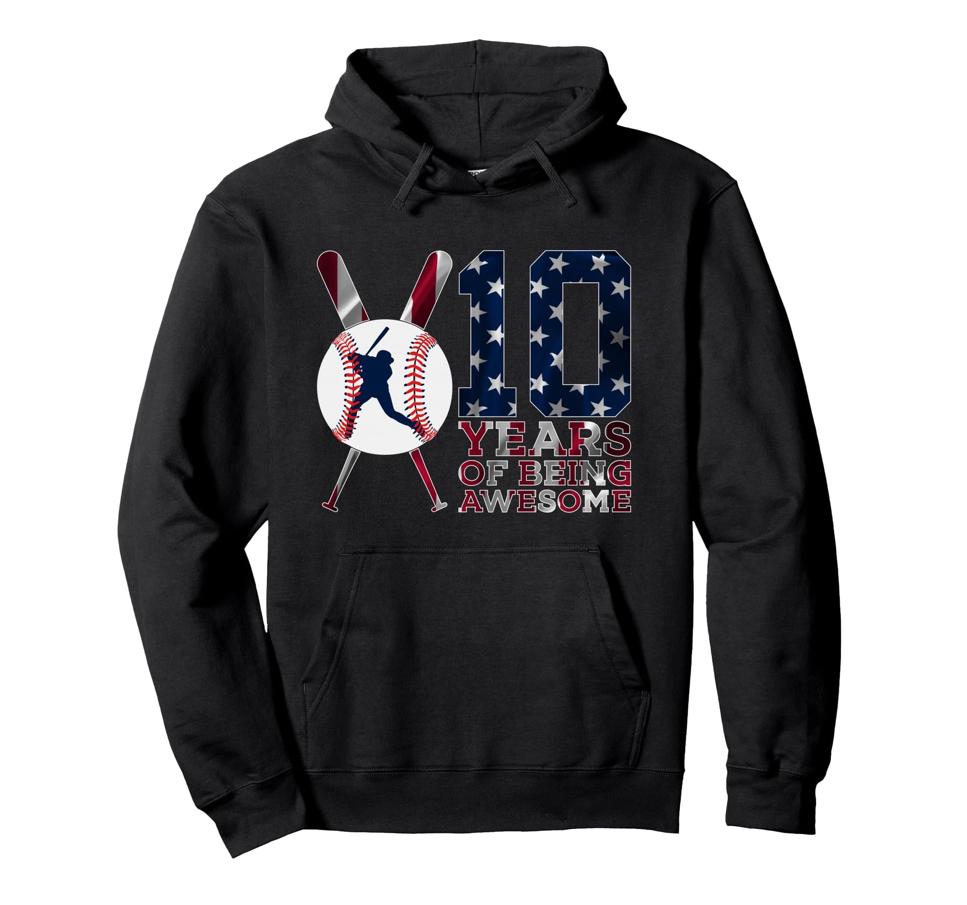 10 Years Being Awesome Baseball 10Th Hoodie - Aesthetic Graphic Unisex - T-Shirt, Sweatshirt, Hoodie