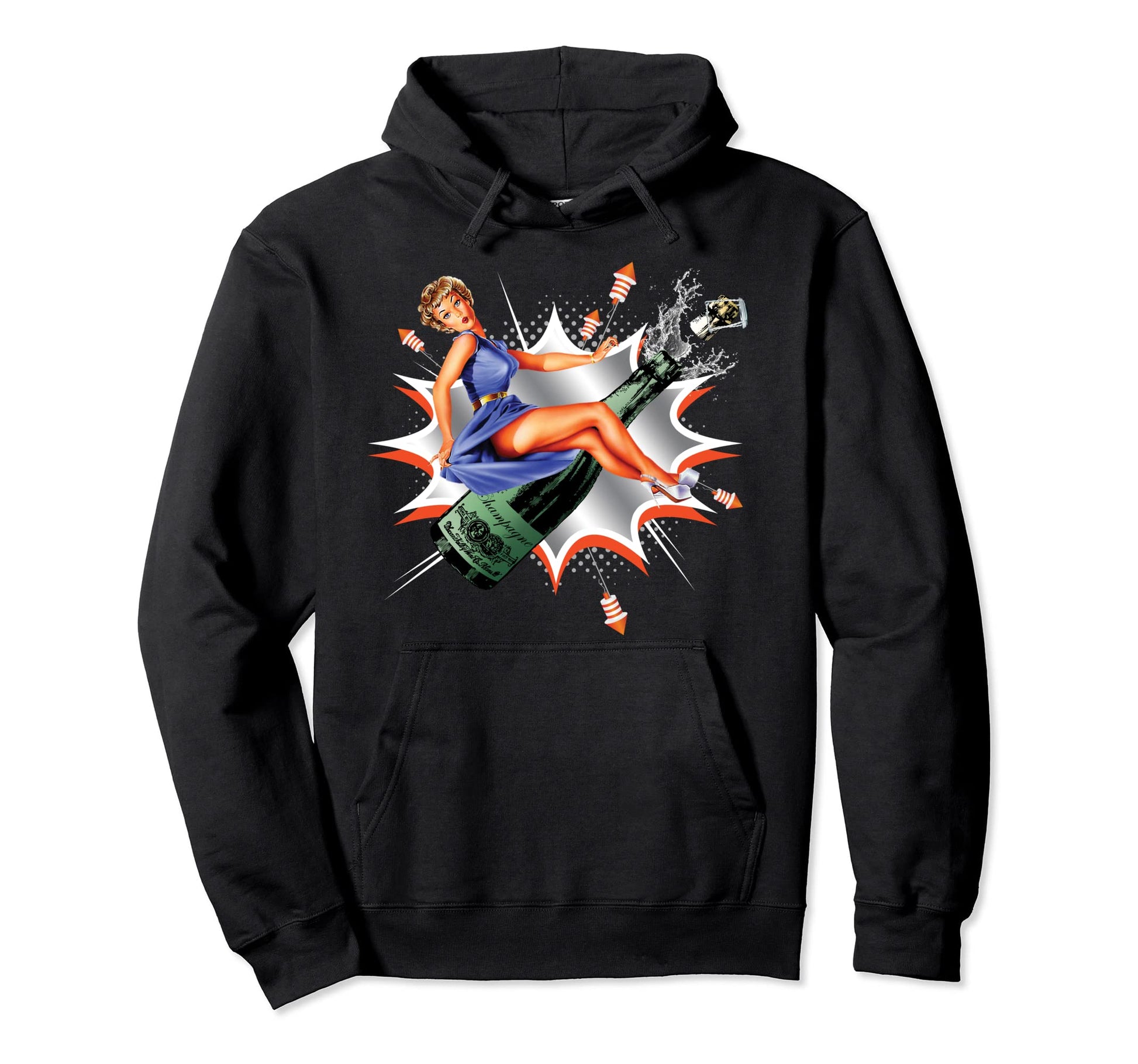 Pinup Champagne Celebration Pop Hoodie - Aesthetic Graphic Men Women - T-Shirt, Sweatshirt, Hoodie
