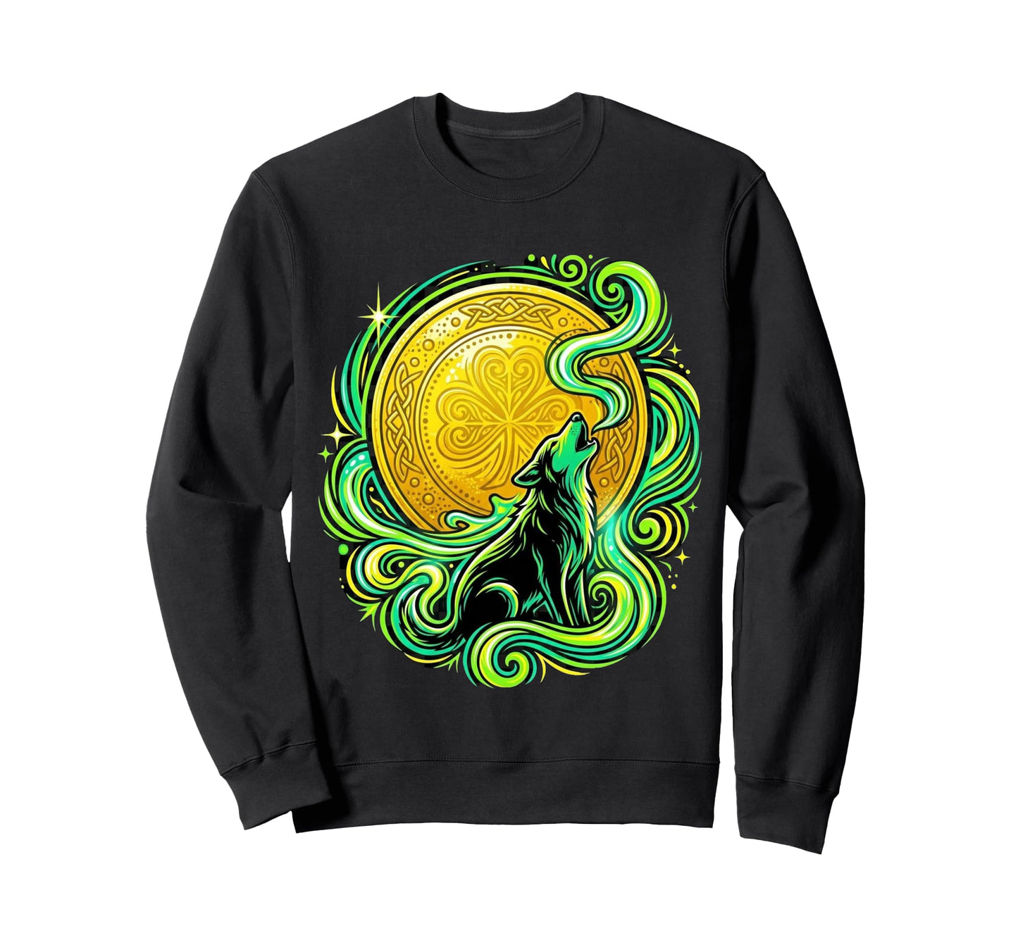 Lucky Irish Howling Dog Shamrock Sweatshirt - Custom Art Print for Adults - T-Shirt, Sweatshirt, Hoodie