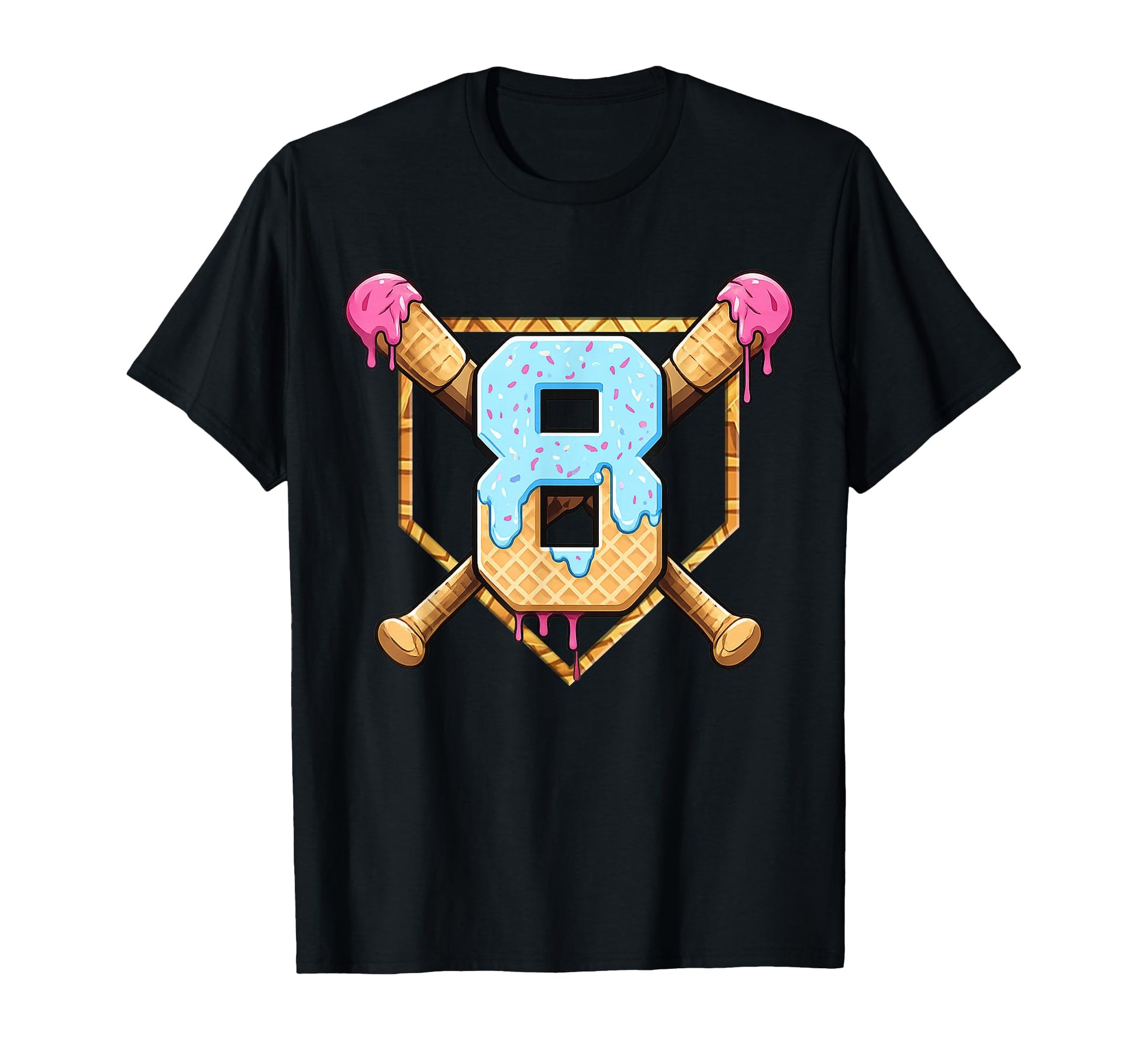 Baseball 8 Year Old Ice Cream Drip 8Th T-Shirt - Unique Graphic for Adults - T-Shirt, Sweatshirt, Hoodie
