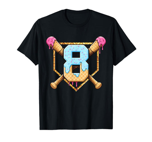 Baseball 8 Year Old Ice Cream Drip 8Th T-Shirt - Unique Graphic for Adults - T-Shirt, Sweatshirt, Hoodie