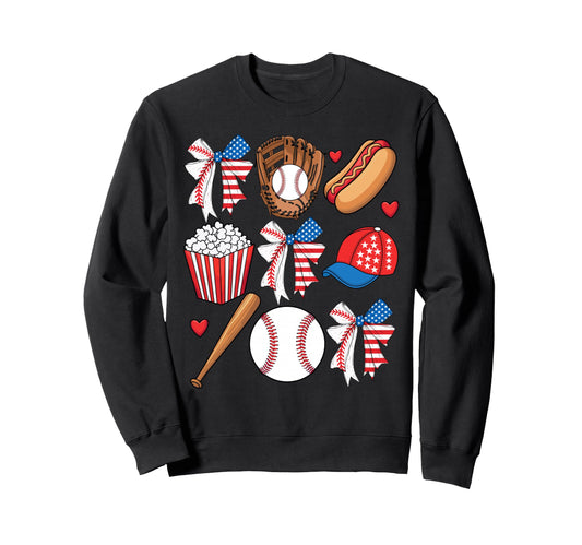 Baseball 4Th July Coquette Bow Sweatshirt - Streetwear Style Unisex - T-Shirt, Sweatshirt, Hoodie