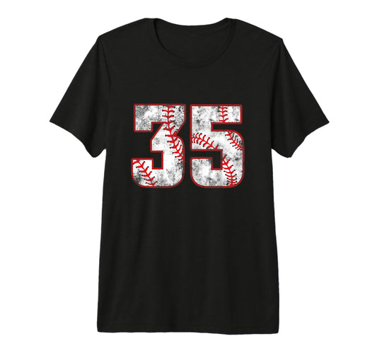 Baseball 35 Jersey Number Tri Blend T-Shirt - Unique Graphic Men Women - T-Shirt, Sweatshirt, Hoodie
