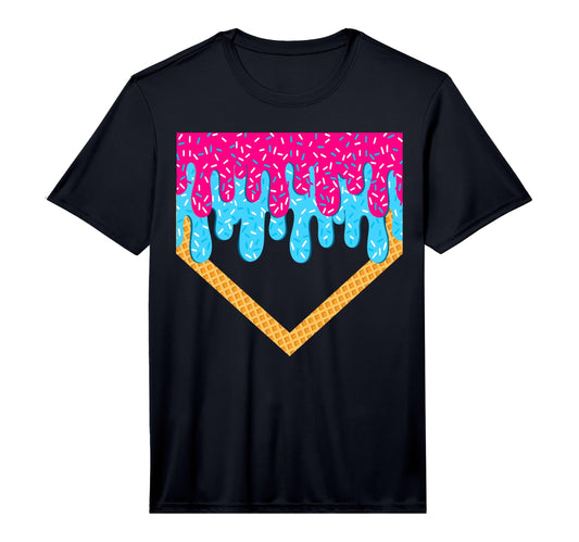 Baseball Drip Home Plate Ice Cream T-Shirt - Graphic Print Unisex - T-Shirt, Sweatshirt, Hoodie