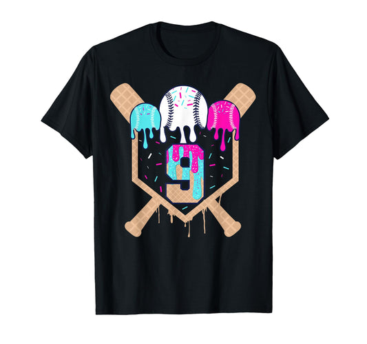 Baseball 9 Year Old Ice Cream Drip T-Shirt - Custom Art Print for Adults - T-Shirt, Sweatshirt, Hoodie