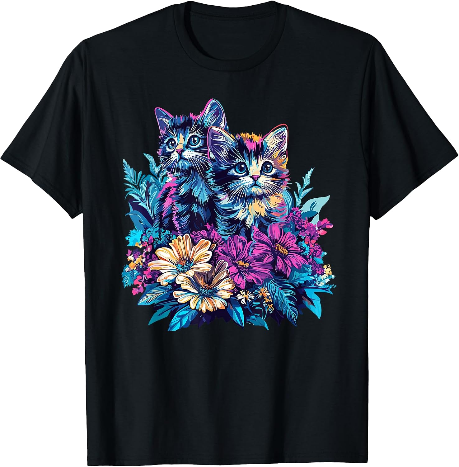Cute Feline Flowers Nature Cat Lovers - Adult & Kids T-Shirts, Sweatshirts & Hoodies apparel design preview 1