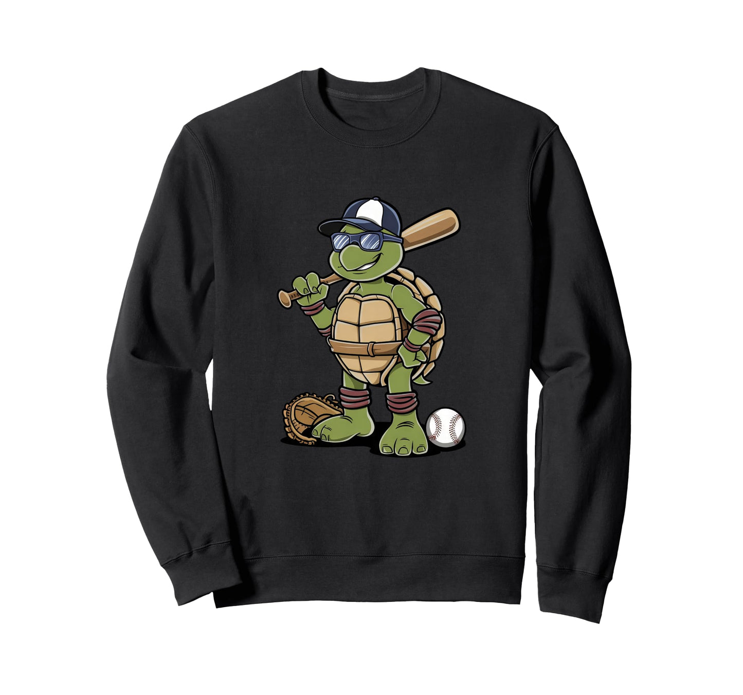 Baseball Turtle Cartoon Sports Fan Art Sweatshirt - Unique Graphic Unisex - T-Shirt, Sweatshirt, Hoodie