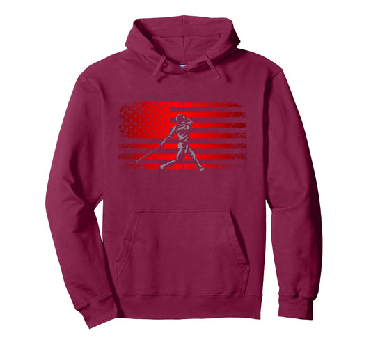 American Flag Baseball Baseball Hoodie - Trendy Graphic Men Women - T-Shirt, Sweatshirt, Hoodie