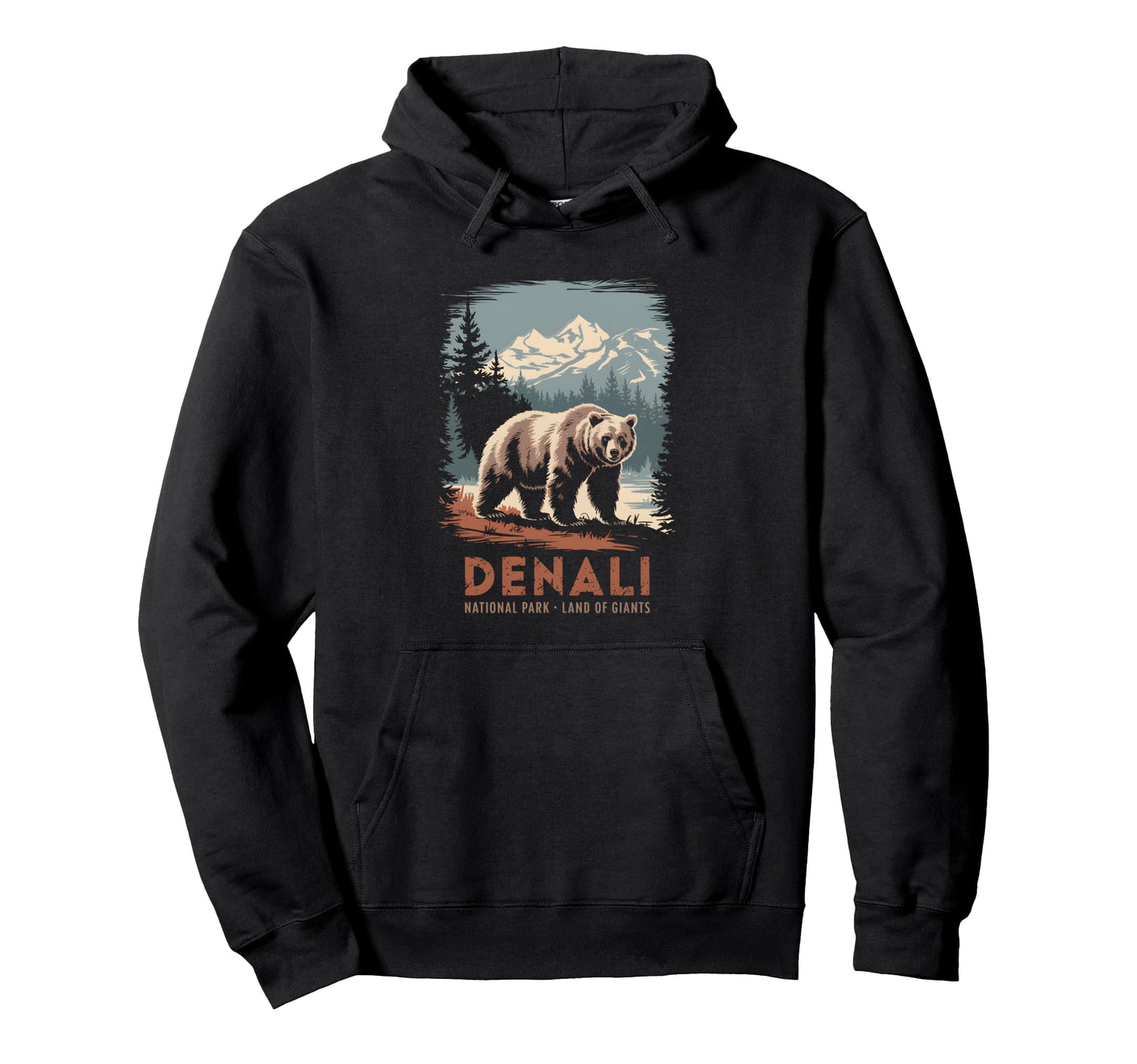 Denali National Park Grizzly Bear Hoodie - Minimalist Print Men Women - T-Shirt, Sweatshirt, Hoodie