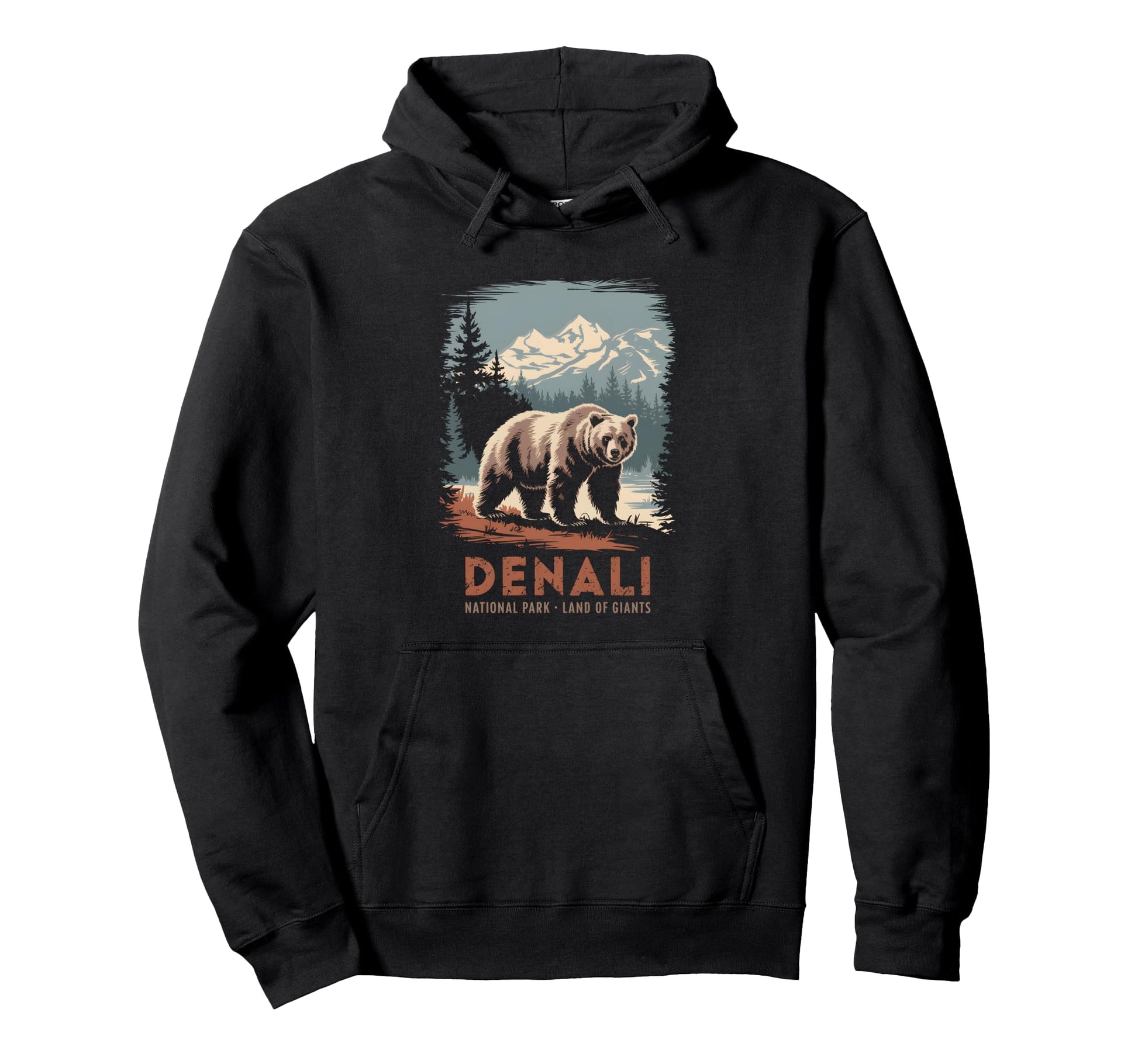 Denali National Park Grizzly Bear Hoodie - Minimalist Print Men Women - T-Shirt, Sweatshirt, Hoodie