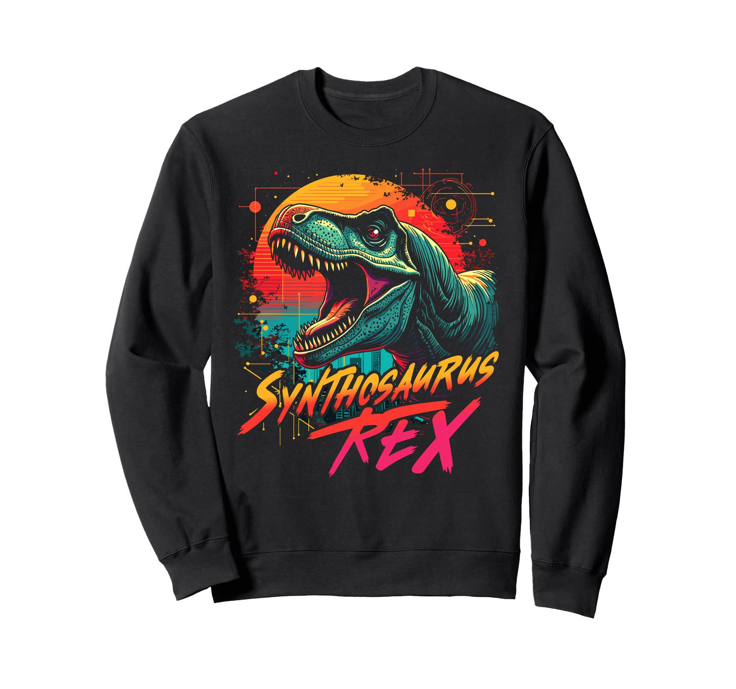 Synthosaurus Rex 80S Synthwave Sweatshirt - Novelty Apparel for Adults - T-Shirt, Sweatshirt, Hoodie