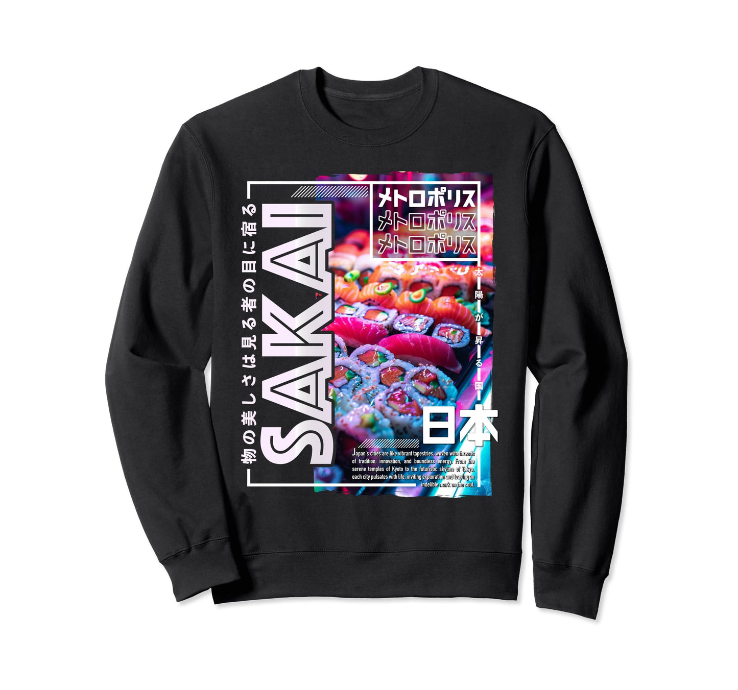 Sakai City 80S Synthwave Sushi Japan Sweatshirt - Trendy Graphic Men Women - T-Shirt, Sweatshirt, Hoodie