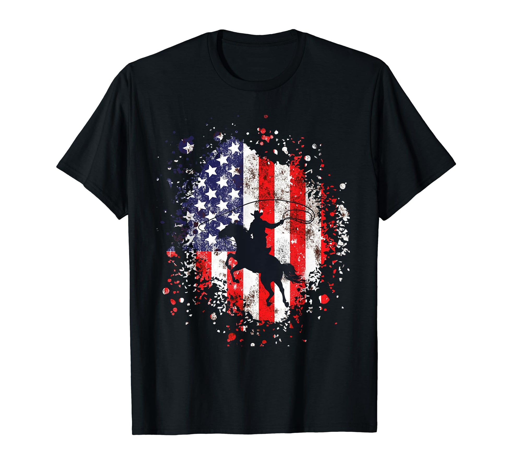 Usa Flag Country Cowboy Horseback Riding T-Shirt - Unique Graphic Unisex - T-Shirt, Sweatshirt, Hoodie