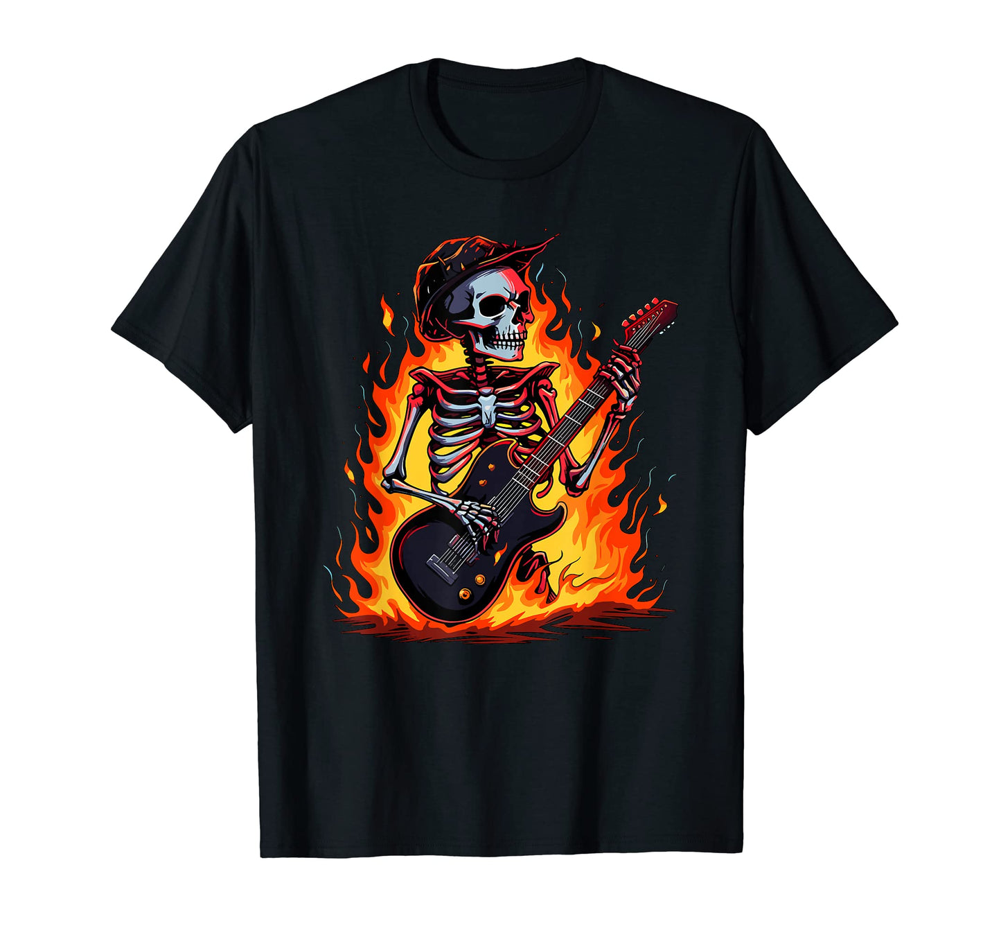 Skeleton Rock Roll Guitar Music Band T-Shirt - Trendy Graphic for Adults - T-Shirt, Sweatshirt, Hoodie