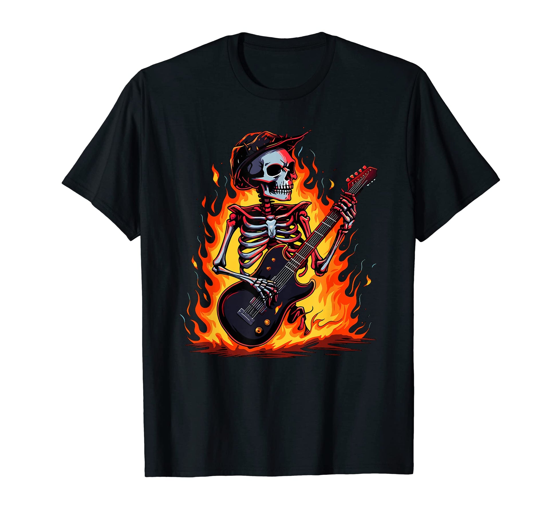 Skeleton Rock Roll Guitar Music Band T-Shirt - Trendy Graphic for Adults - T-Shirt, Sweatshirt, Hoodie