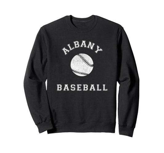 Albany Baseball Distressed Sweatshirt - Unique Graphic Men Women - T-Shirt, Sweatshirt, Hoodie