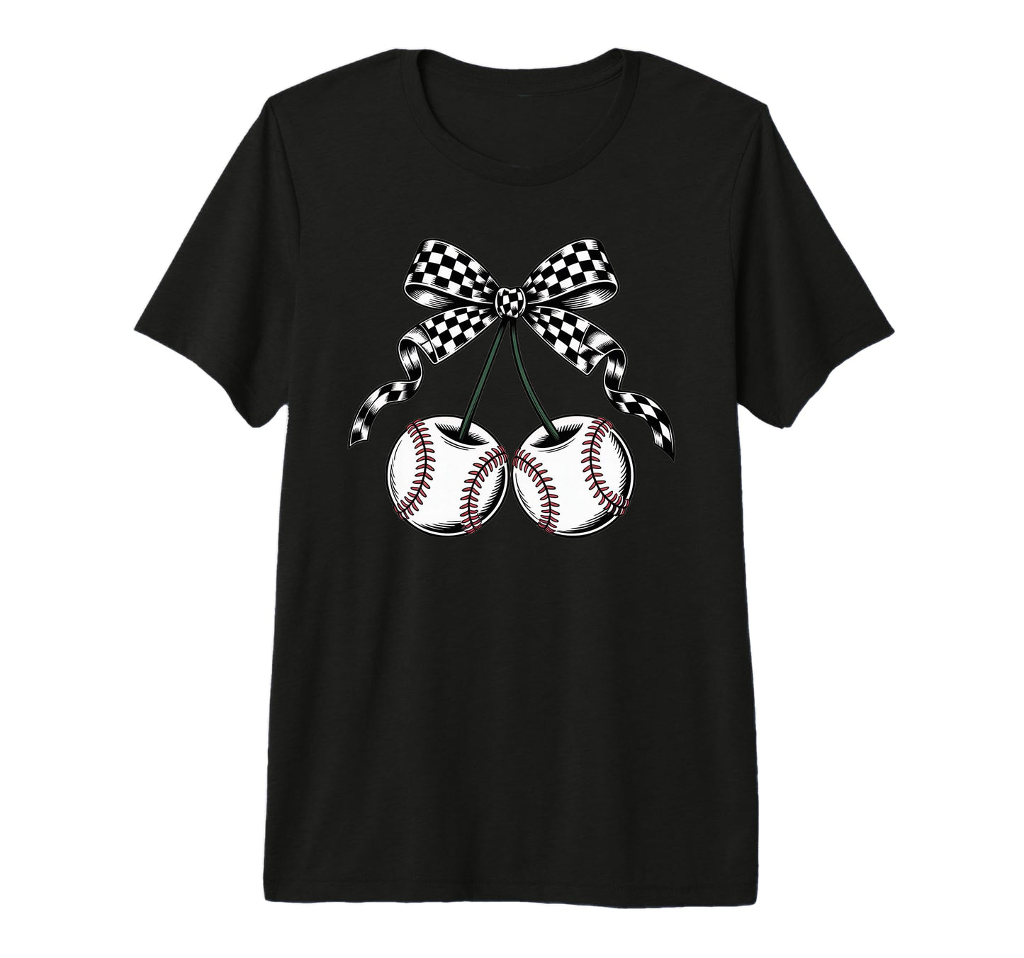 Baseball Cherries Coquette Bow T-Shirt - Minimalist Print Men Women - T-Shirt, Sweatshirt, Hoodie
