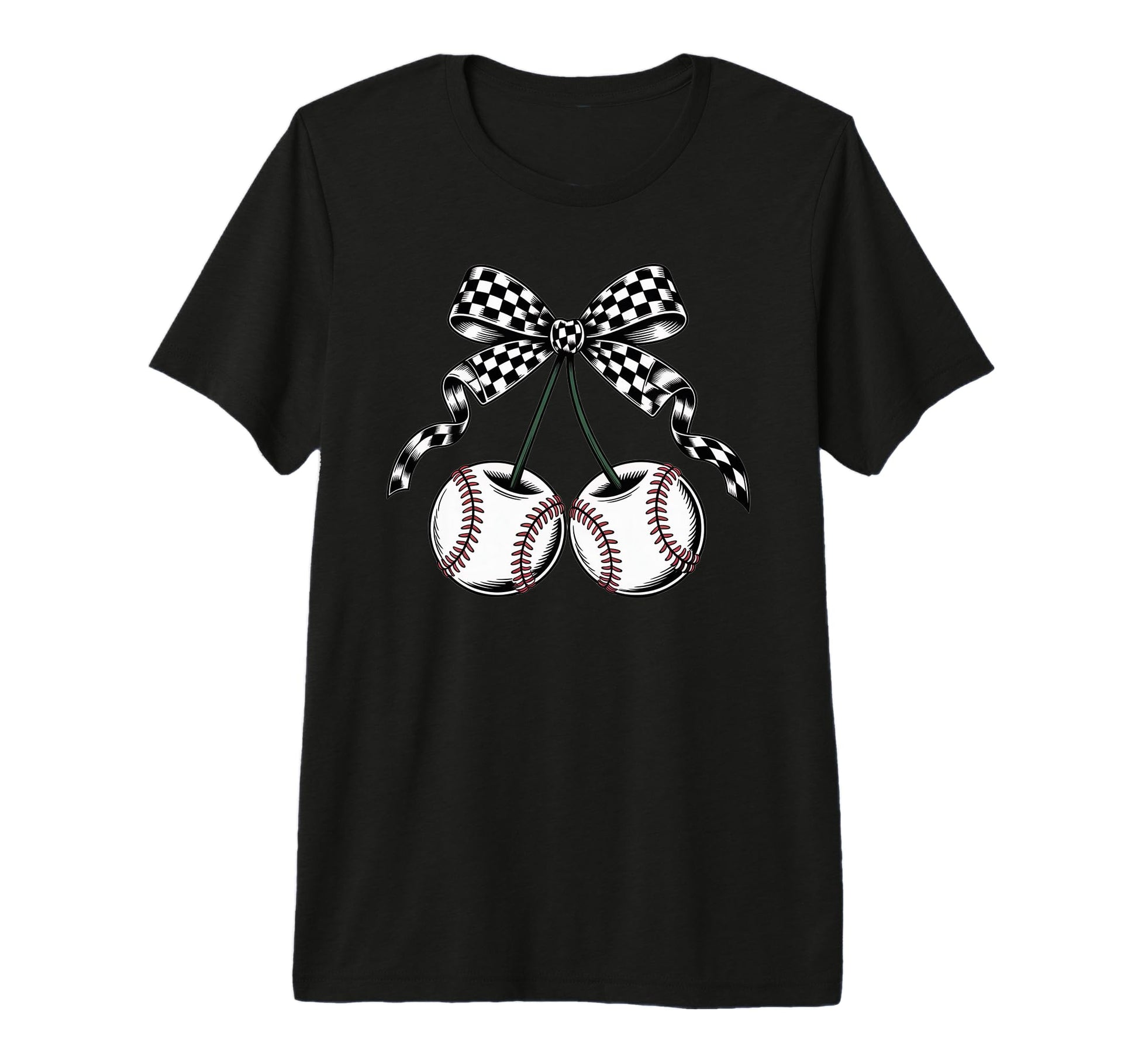 Baseball Cherries Coquette Bow T-Shirt - Minimalist Print Men Women - T-Shirt, Sweatshirt, Hoodie