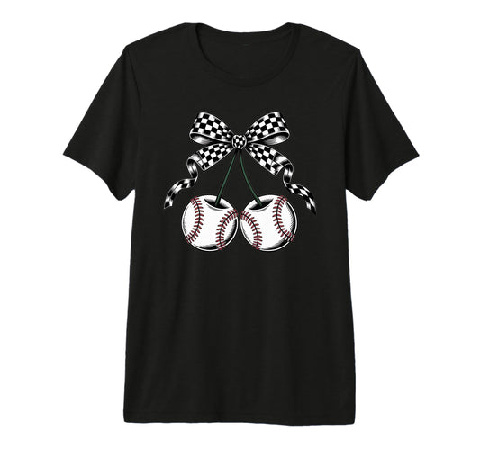 Baseball Cherries Coquette Bow T-Shirt - Minimalist Print Men Women - T-Shirt, Sweatshirt, Hoodie