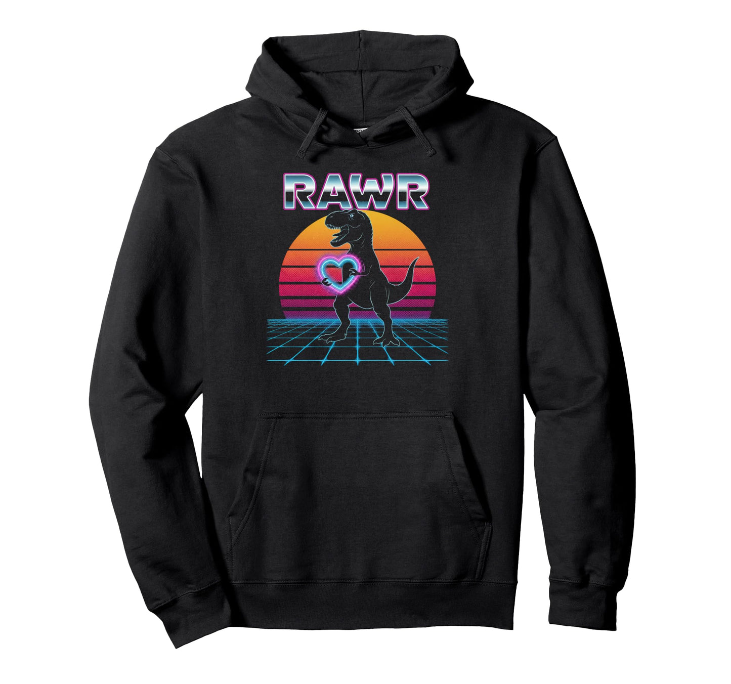 Rawr T Rex Dinosaur Synthwave 80S Hoodie - Streetwear Style for Adults - T-Shirt, Sweatshirt, Hoodie
