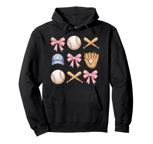 Baseball Coquette Bow Mom Sister Hoodie - Novelty Apparel Unisex - T-Shirt, Sweatshirt, Hoodie