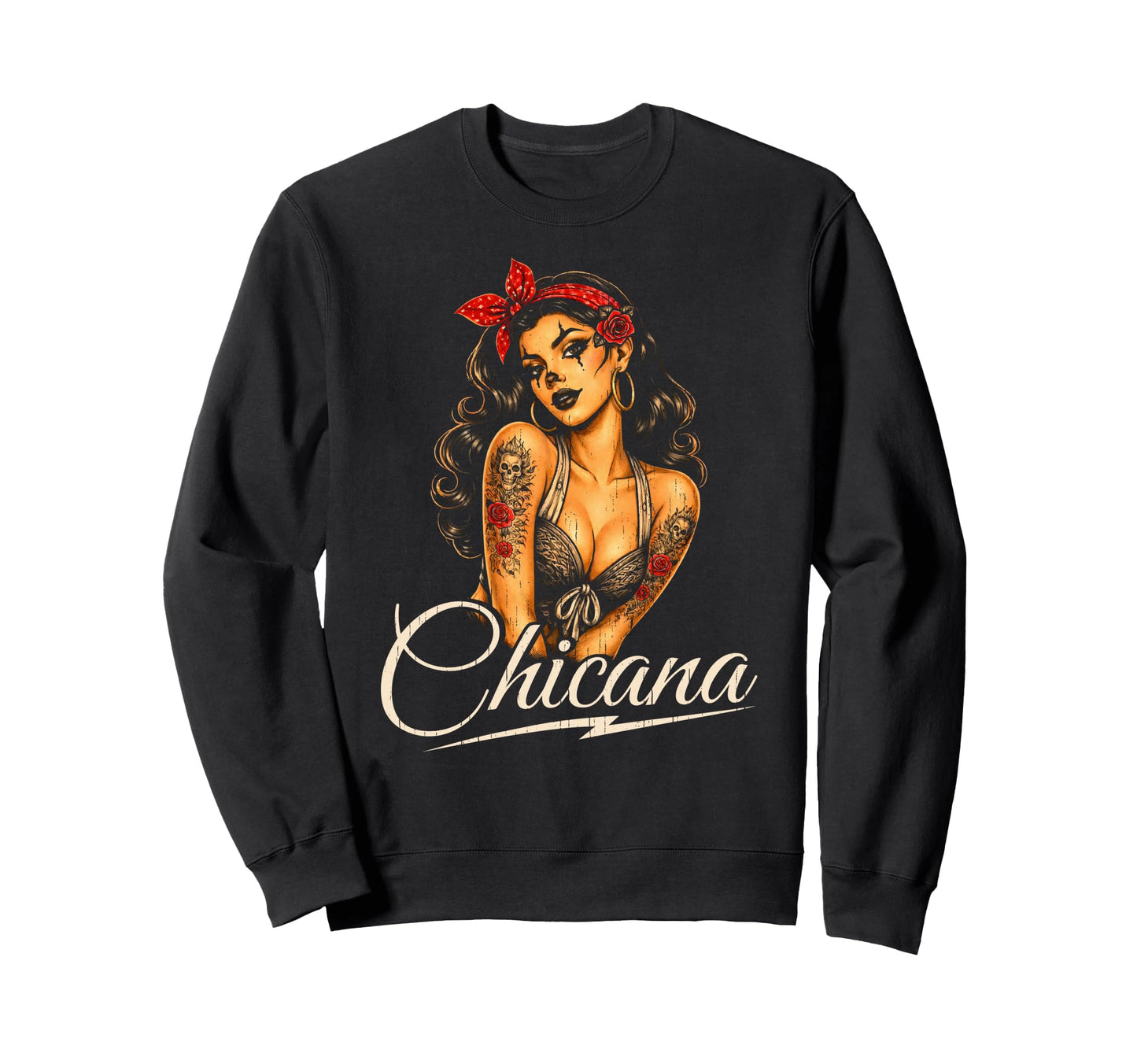 Chicana 80S Pin Up Hot Latina Tattoo Sweatshirt - Trendy Graphic Men Women - T-Shirt, Sweatshirt, Hoodie