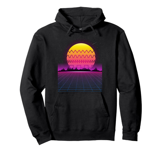 80S Sunset Synthesizer Synthwave Hoodie - Casual Everyday Wear Men Women - T-Shirt, Sweatshirt, Hoodie