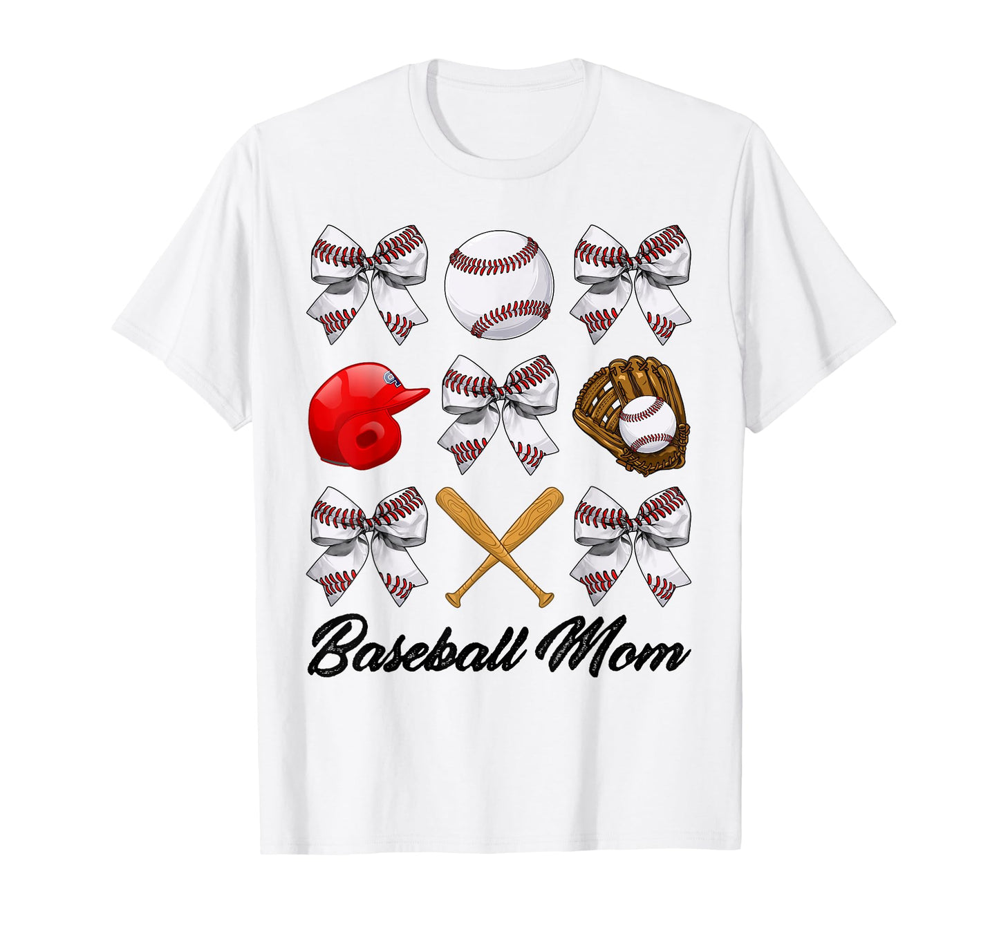 Baseball Mama Bow Baseball Mom Mothers T-Shirt - Custom Art Print Unisex - T-Shirt, Sweatshirt, Hoodie
