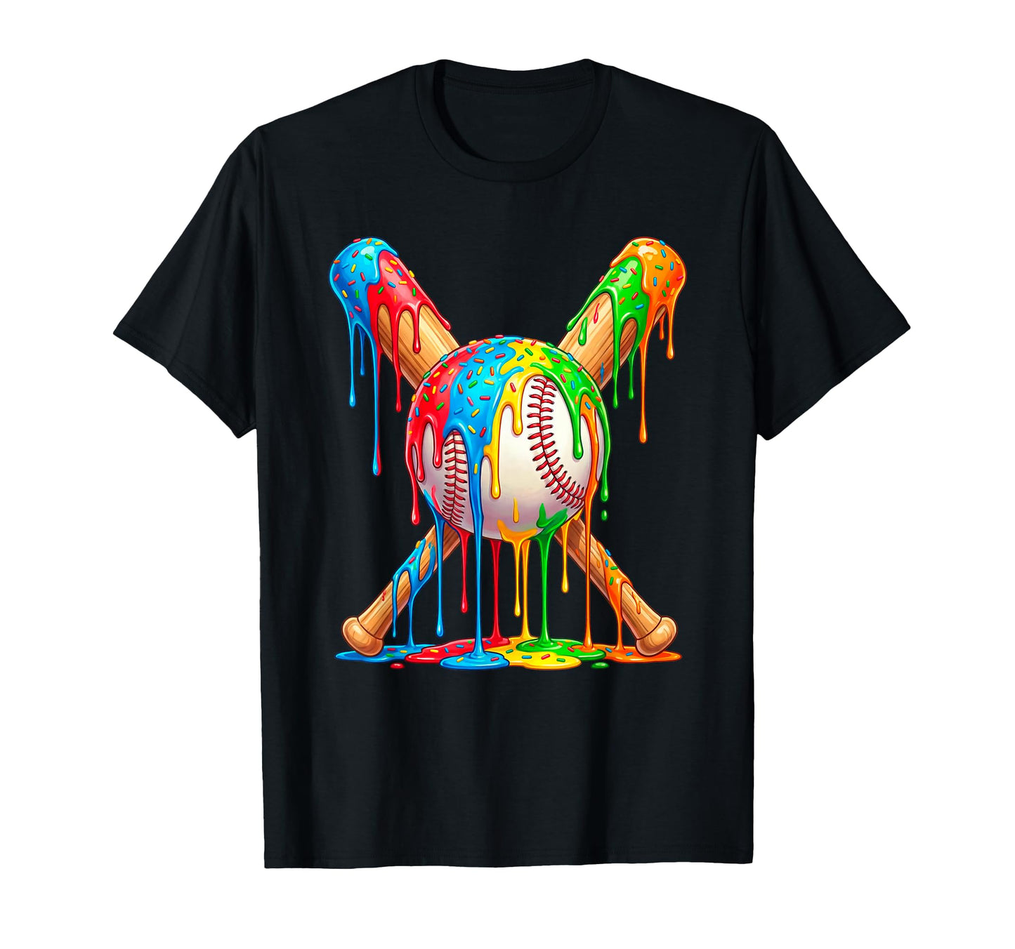 Baseball Drip Ice Cream Rainbow T-Shirt - Novelty Apparel Men Women - T-Shirt, Sweatshirt, Hoodie