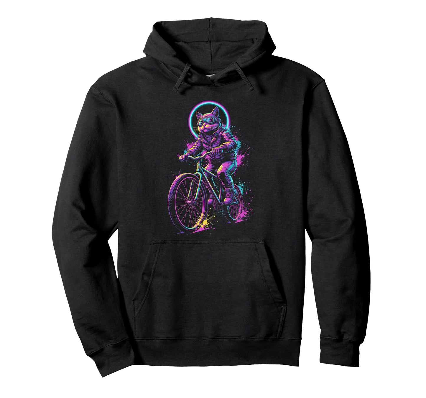 Synthwave Cat Bike Rider 80S 90S Hoodie - Fun Novelty Design Men Women - T-Shirt, Sweatshirt, Hoodie