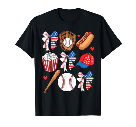 Baseball 4Th July Coquette Bow Baseball T-Shirt - Trendy Graphic Men Women - T-Shirt, Sweatshirt, Hoodie