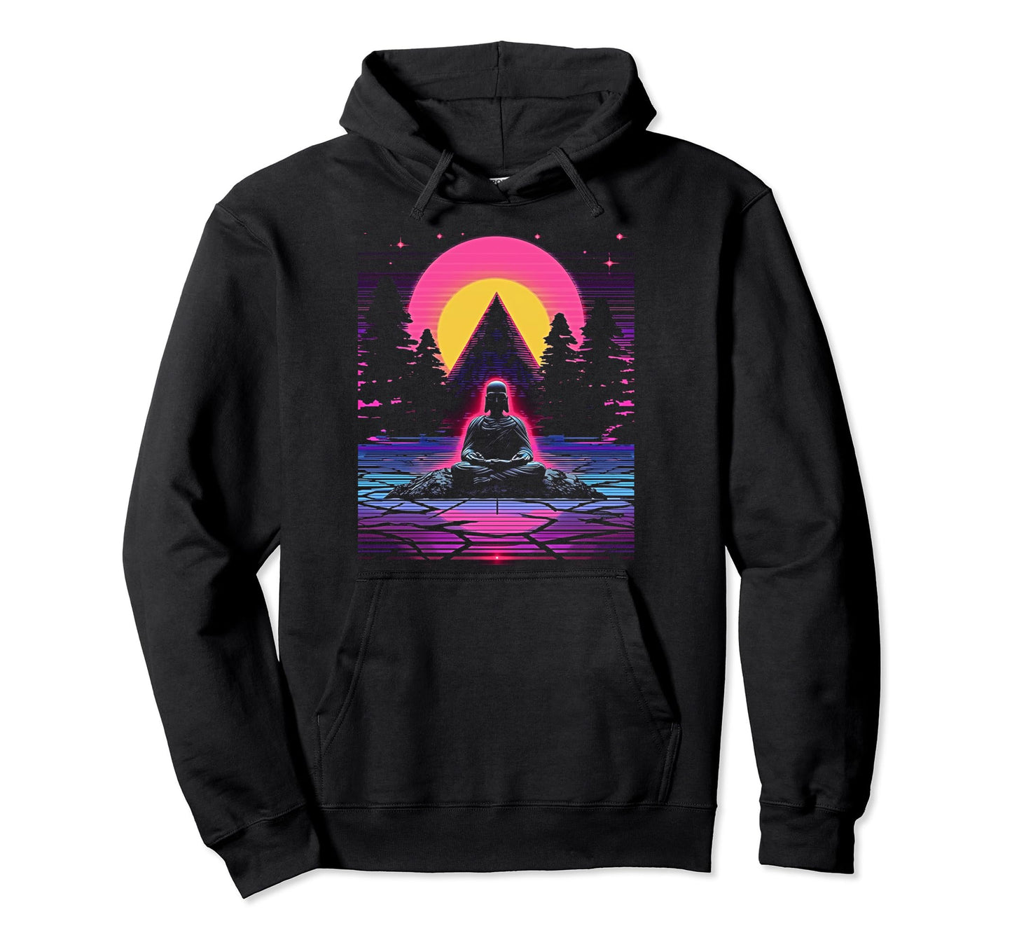 Synthwave Buddha Cyberpunk 80S Sci Fi Hoodie - Minimalist Print Unisex - T-Shirt, Sweatshirt, Hoodie