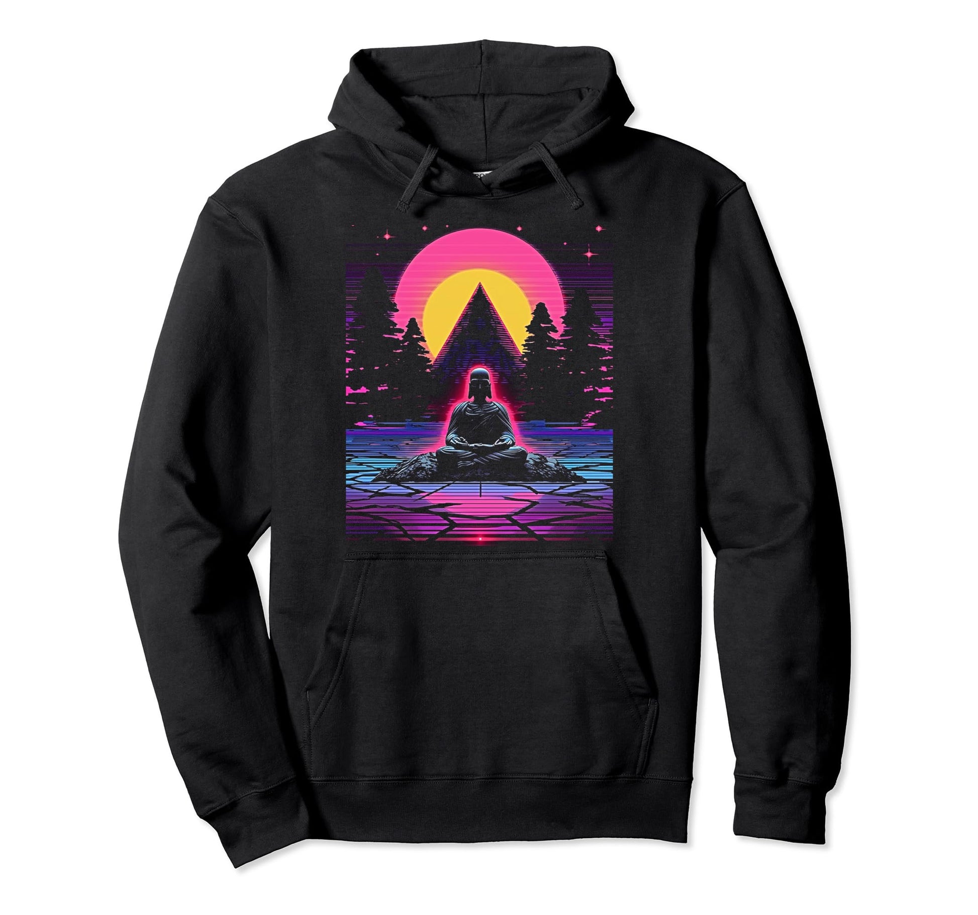 Synthwave Buddha Cyberpunk 80S Sci Fi Hoodie - Minimalist Print Unisex - T-Shirt, Sweatshirt, Hoodie