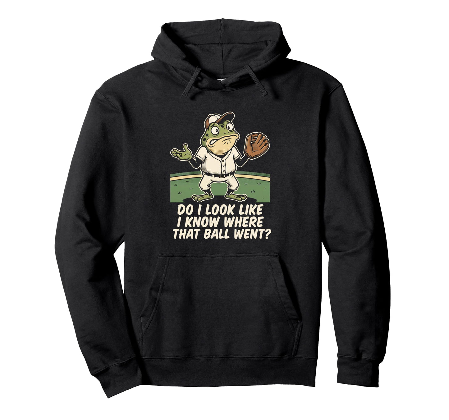Funny Frog Outfield Confused Baseball Hoodie - Unique Graphic Unisex - T-Shirt, Sweatshirt, Hoodie