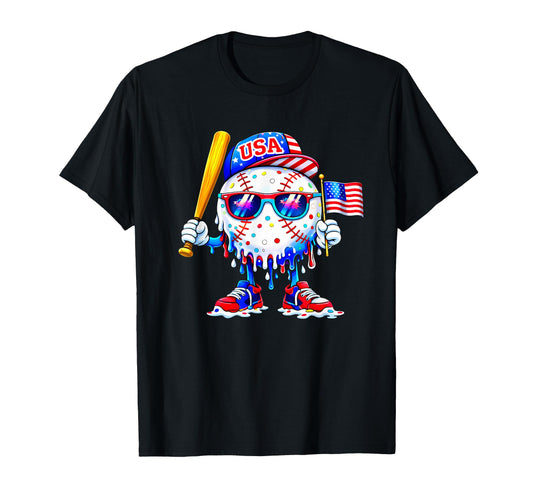Baseball 4Th July Usa Flag Patriotic T-Shirt - Unique Graphic for Adults - T-Shirt, Sweatshirt, Hoodie