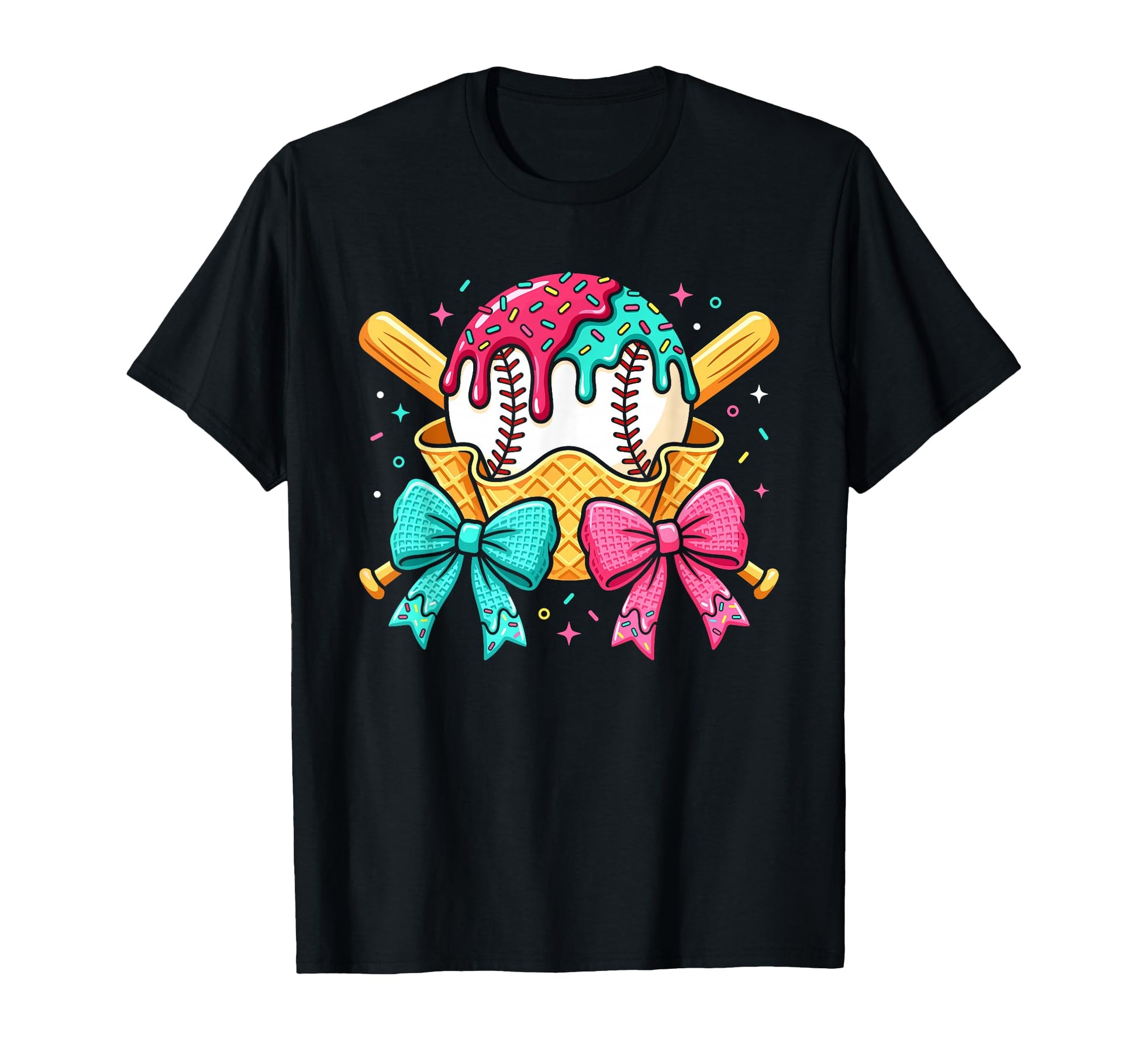 Baseball Player Drip Bow Ice Cream T-Shirt - Aesthetic Graphic Unisex - T-Shirt, Sweatshirt, Hoodie