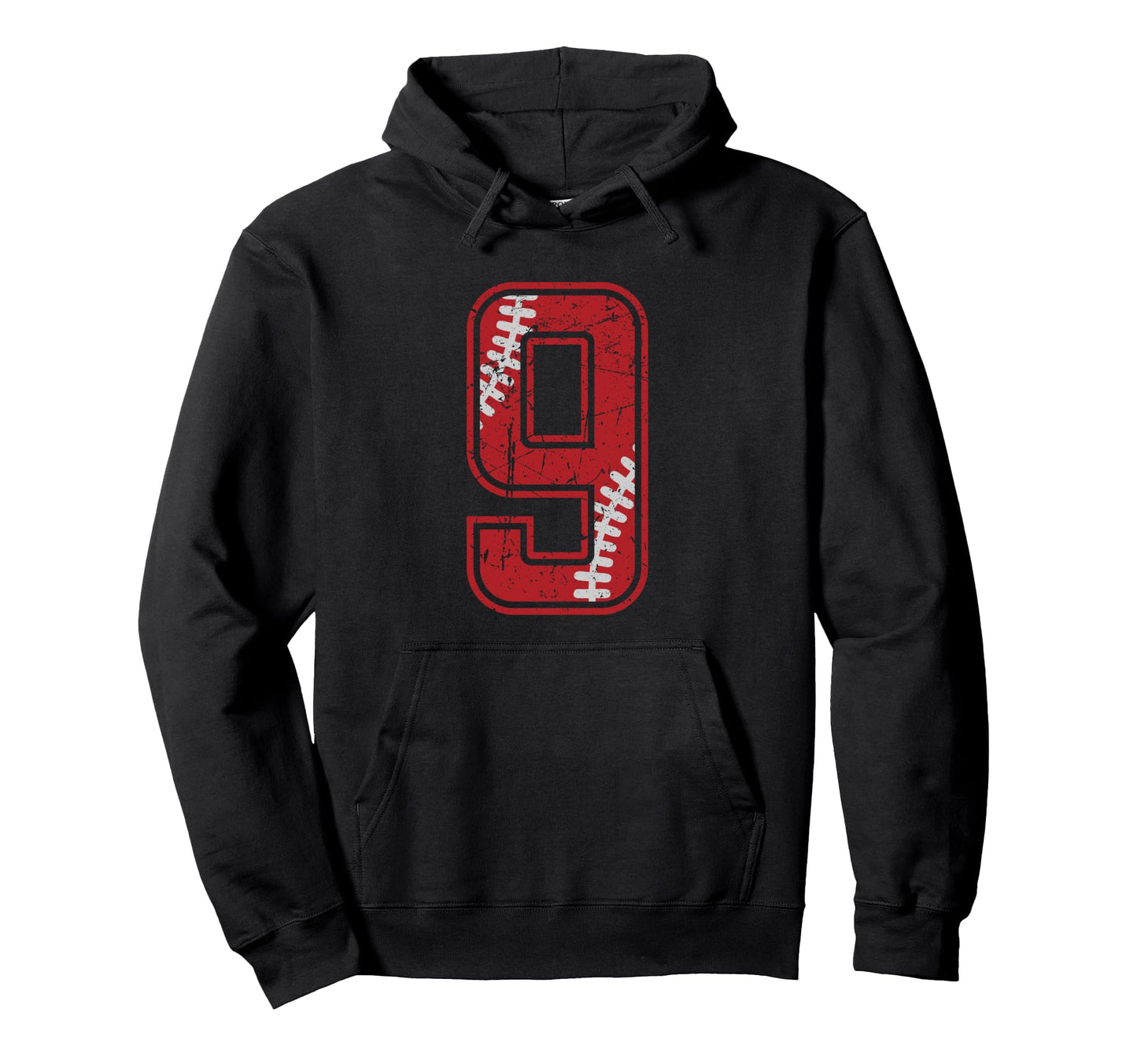 Number 9 Distressed Baseball Softball Hoodie - Streetwear Style for Adults - T-Shirt, Sweatshirt, Hoodie